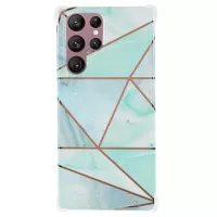 Marble Pattern Electroplated IMD Samsung Galaxy S22 Ultra 5G TPU Case - White / Cyan