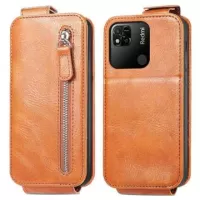 Zipper Pocket Xiaomi Redmi 10A Vertical Flip Case - Brown