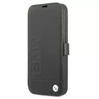 BMW Signature Logo iPhone 13 Mini Flip Leather Case - Black