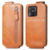 Zipper Pocket Xiaomi Redmi 10C Vertical Flip Case - Brown