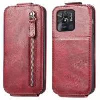Zipper Pocket Xiaomi Redmi 10C Vertical Flip Case - Red