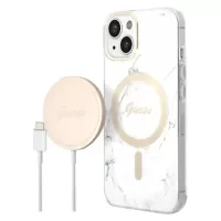 Guess Marble Edition Bundle Pack iPhone 14 Case & Wireless Charger - White