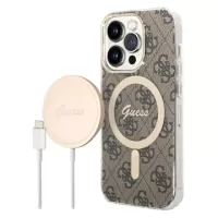 Guess 4G Edition Bundle Pack iPhone 14 Pro Max Case & Wireless Charger - Brown