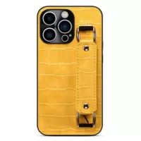 iPhone 14 Pro Coated Case with Hand Strap & Card Slot - Crocodile - Yellow