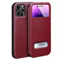 Dual View iPhone 14 Pro Flip Leather Case - Wine Red