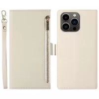 iPhone 14 Pro Wallet Case with Strap & Zipper - White