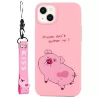 Kiss Series iPhone 14 TPU Case with Strap - Pig