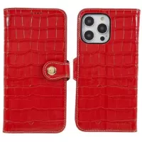 iPhone 14 Pro Max Wallet Leather Case - Crocodile - Red