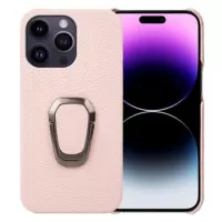 iPhone 14 Pro Max Leather Coated Case with Ring Holder - Pink