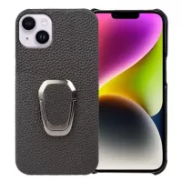 iPhone 14 Plus Leather Coated Case with Ring Holder - Black