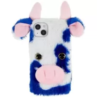 Fluffy Plush iPhone 14 Plus Hybrid Case - Blue Cow