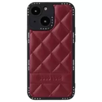 Good Luck Rhombic Grid iPhone 14 Plus Hybrid Case - Wine Red