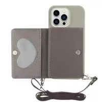 Heart Series iPhone 14 Pro Case with Wallet & Strap - Grey