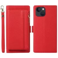 iPhone 14 2-in-1 Magnetic Wallet Case with Zipper - Red