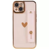 Heart Series iPhone 14 TPU Case with Hand Strap - Pink