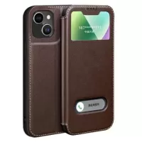 Dual View iPhone 14 Flip Leather Case - Brown