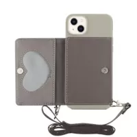 Heart Series iPhone 14 Case with Wallet & Strap - Grey