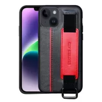 Dual-Color iPhone 14 Coated Case with Hand Strap & Card Slot - Black