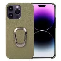 iPhone 14 Pro Max Leather Coated Case with Ring Holder - Dark Green