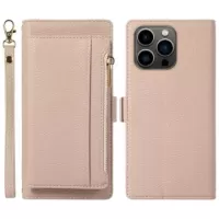 iPhone 14 Pro Max 2-in-1 Magnetic Wallet Case with Zipper - Apricot