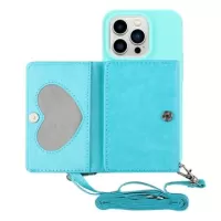 Heart Series iPhone 14 Pro Max Case with Wallet & Strap - Baby Blue