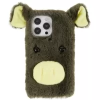 Fluffy Plush iPhone 14 Pro Max Hybrid Case - Green Pig