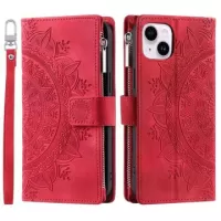 Mandala Zipper iPhone 14 Plus Wallet Case - Red