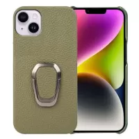 iPhone 14 Plus Leather Coated Case with Ring Holder - Dark Green