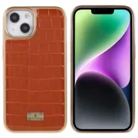 Fierre Shann Electroplated iPhone 14 Plus Coated Case - Crocodile - Brown