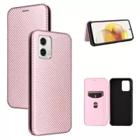 Motorola Moto G73 Flip Case with Card Slot - Carbon Fiber - Rose Gold