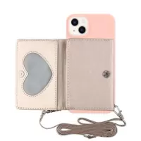 Heart Series iPhone 14 Case with Wallet & Strap - Pink