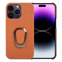 iPhone 14 Pro Max Leather Coated Case with Ring Holder - Brown
