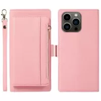 iPhone 14 Pro Max 2-in-1 Magnetic Wallet Case with Zipper - Pink