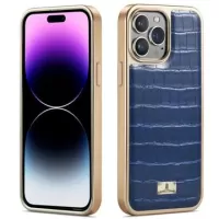Fierre Shann Electroplated iPhone 14 Pro Max Coated Case - Crocodile - Blue