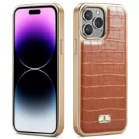 Fierre Shann Electroplated iPhone 14 Pro Max Coated Case - Crocodile - Brown