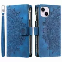 Mandala Zipper iPhone 14 Plus Wallet Case - Blue