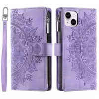Mandala Zipper iPhone 14 Plus Wallet Case - Purple