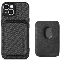iPhone 14 Plus Magnetic Case with Card Holder - Carbon Fiber - Black