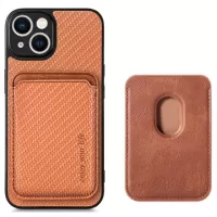 iPhone 14 Plus Magnetic Case with Card Holder - Carbon Fiber - Brown