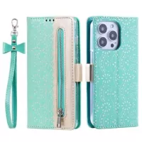 Lace Pattern iPhone 14 Pro Max Wallet Case - Green