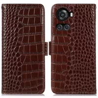Crocodile Series OnePlus Ace/10R Wallet Leather Case with RFID - Brown