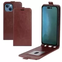 iPhone 14 Vertical Flip Case with Card Holder - Brown