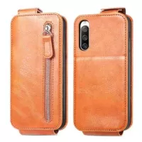 Zipper Pocket Sony Xperia 10 IV Vertical Flip Case - Brown