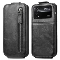 Zipper Pocket Xiaomi Poco X4 Pro 5G Vertical Flip Case - Black