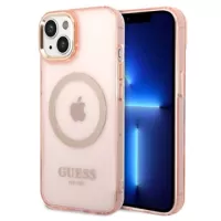 Guess Gold Outline MagSafe iPhone 14 Plus Hybrid Case - Translucent Pink