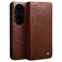 Qialino Classic Huawei P50 Pro Wallet Leather Case - Brown
