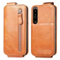 Zipper Pocket Sony Xperia 1 IV Vertical Flip Case - Brown