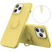 iPhone 13 Pro Max Liquid Silicone Case with Ring Holder - Yellow