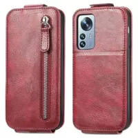 Zipper Pocket Xiaomi 12T/12T Pro Vertical Flip Case - Red