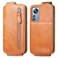 Zipper Pocket Xiaomi 12T/12T Pro Vertical Flip Case - Brown